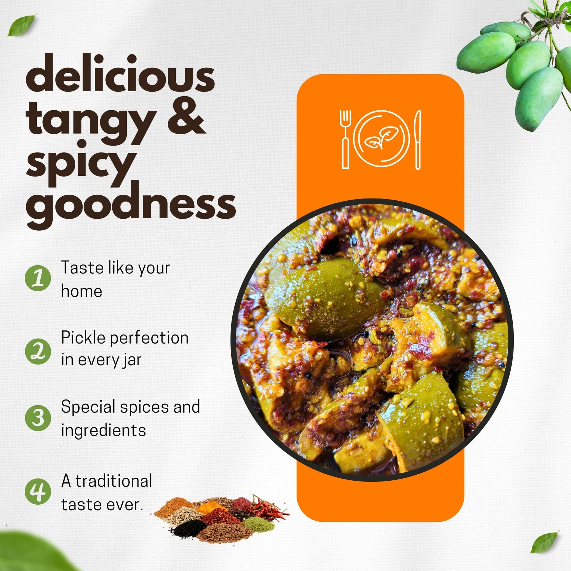 delicious tangy and spicy mango pickle
